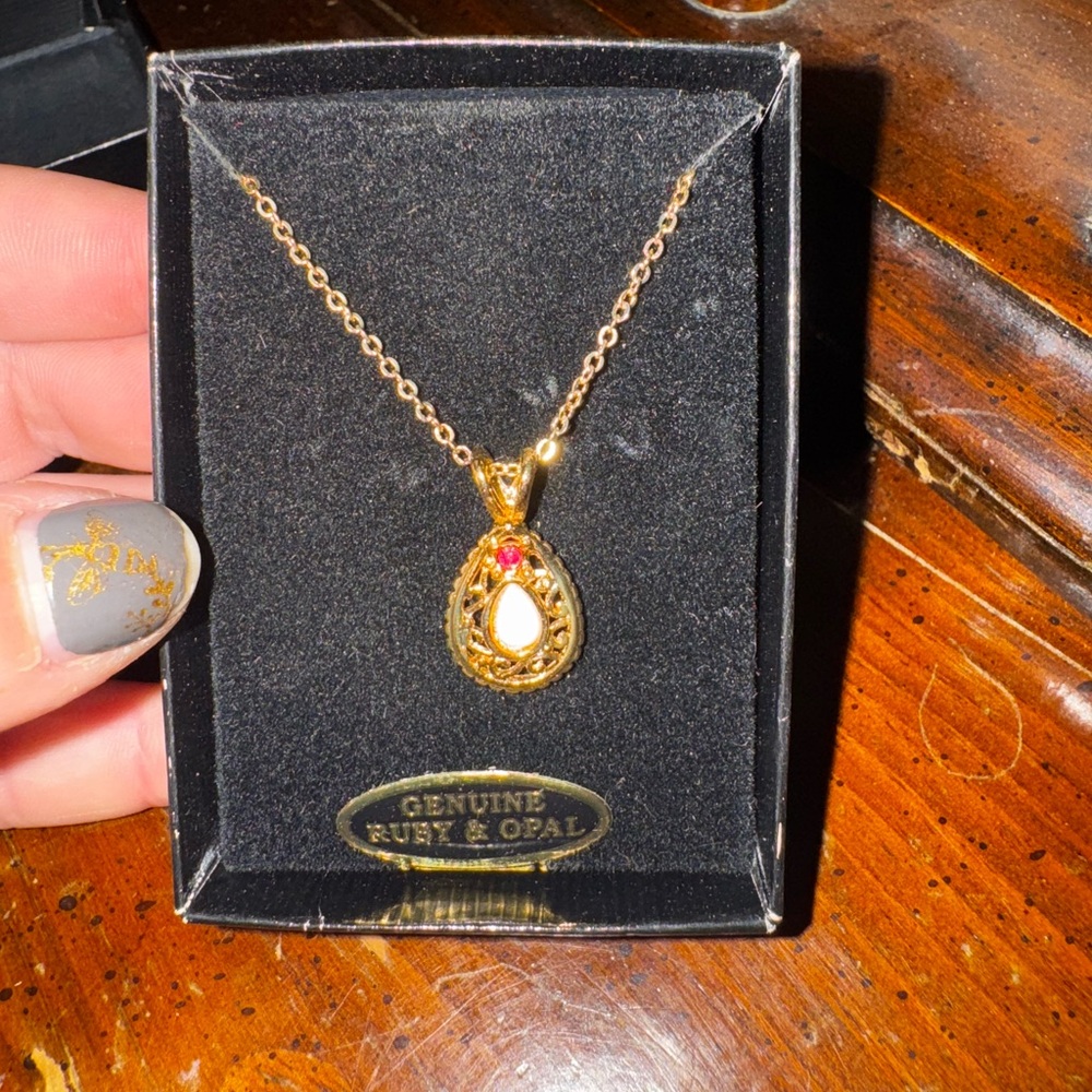 Ruby & Opal Teardrop Necklace with Elegant Design